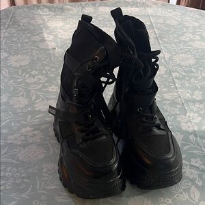 Chunky Black Lace-Up Boots
